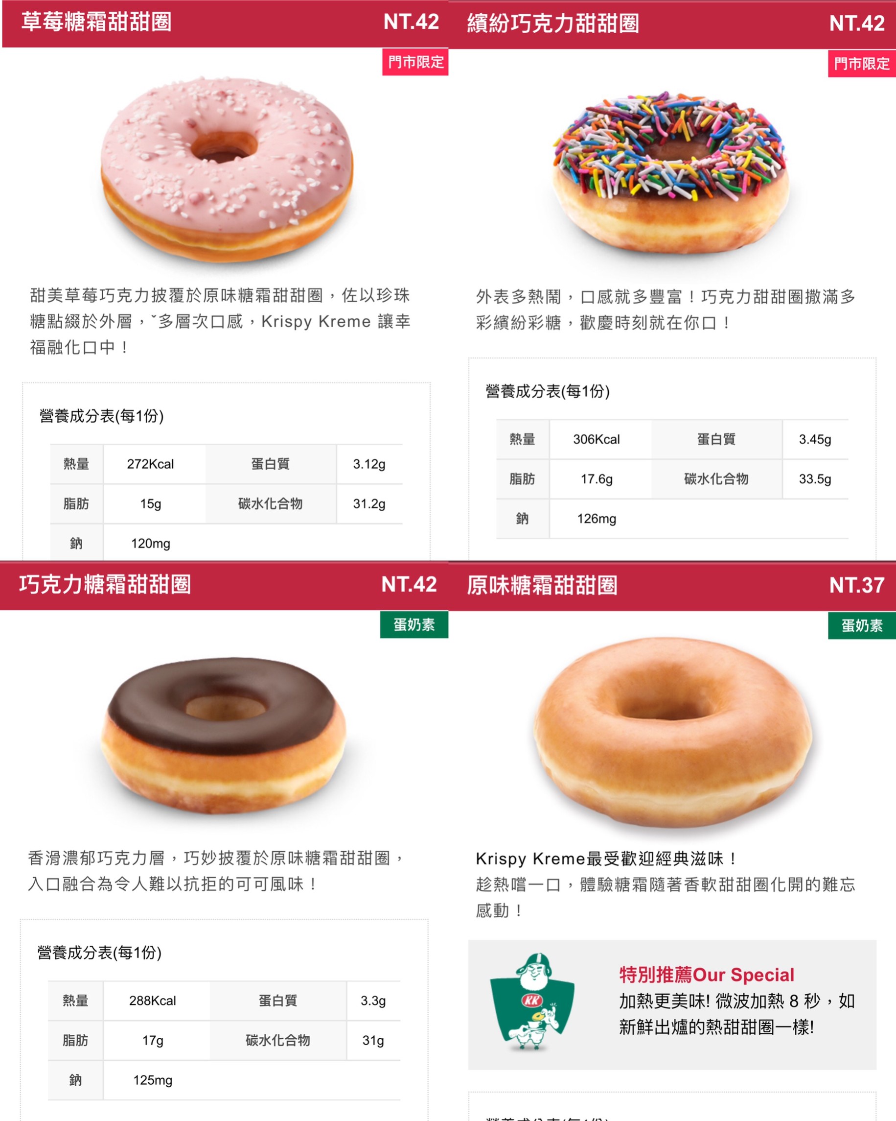 菜單 Krispy Kreme菜單 Krispy Kreme 2021年菜單 價目表 分店資訊 Krispy Kreme Taiwan 7月更新 痴吃的玩